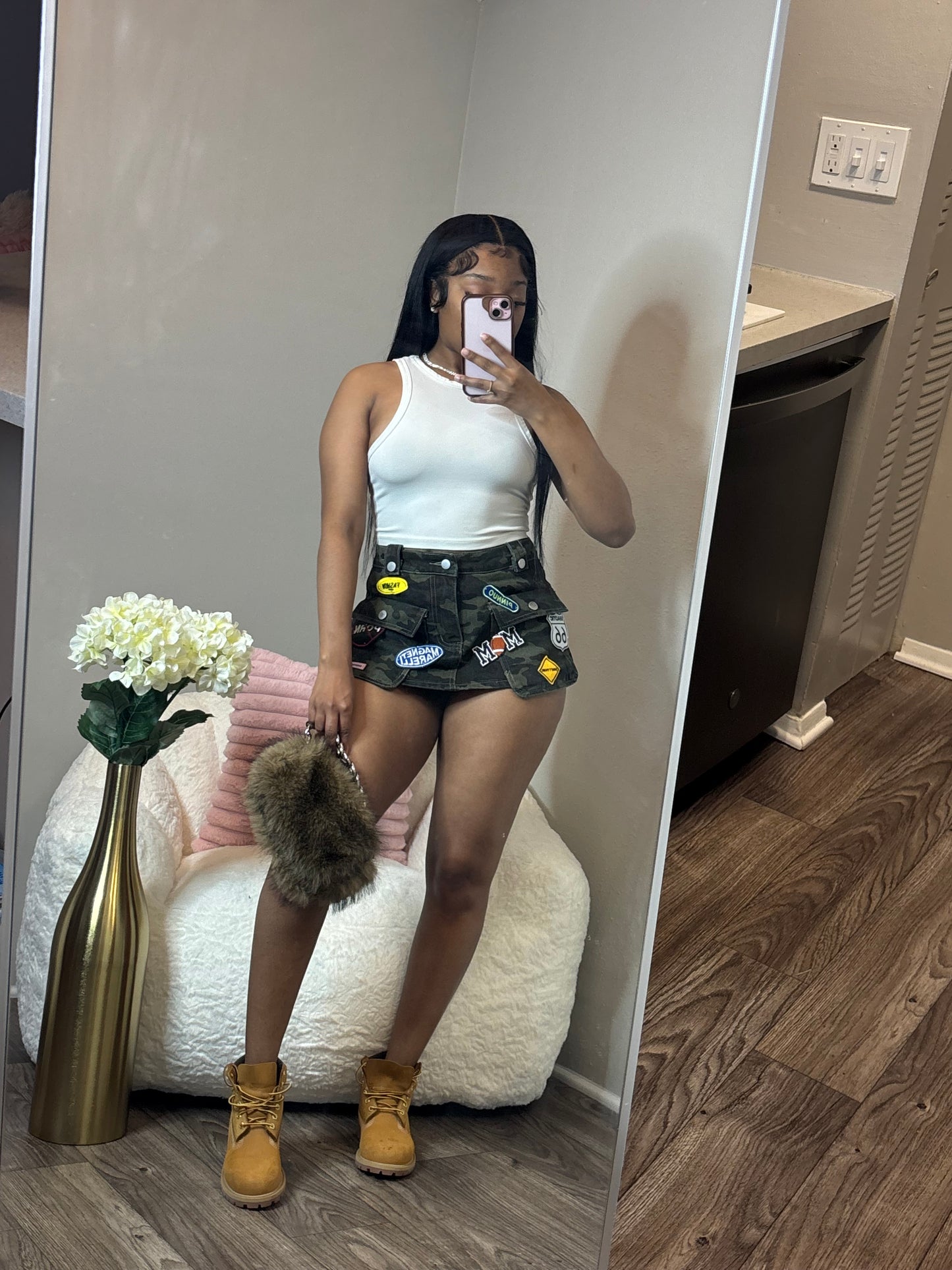 Camo Patchwork Denim Skirt