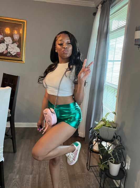 Green Metallic Shorts